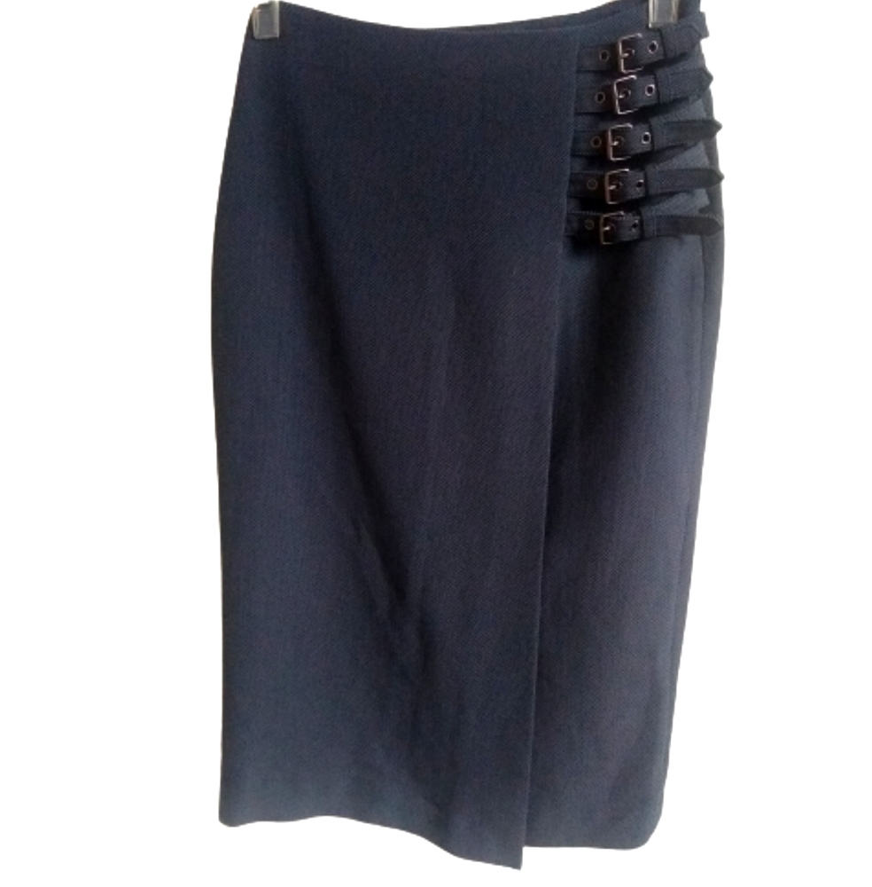 Worthington Black and Blue Pencil Skirt with Side Buckles NWOT Size 4